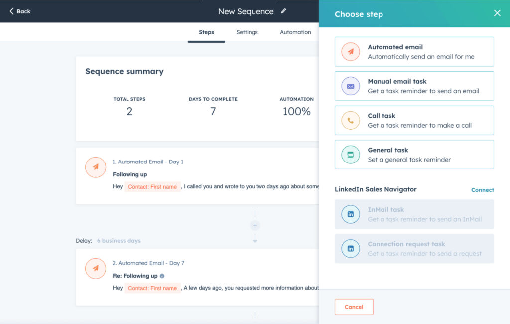 HubSpot sequences creation.