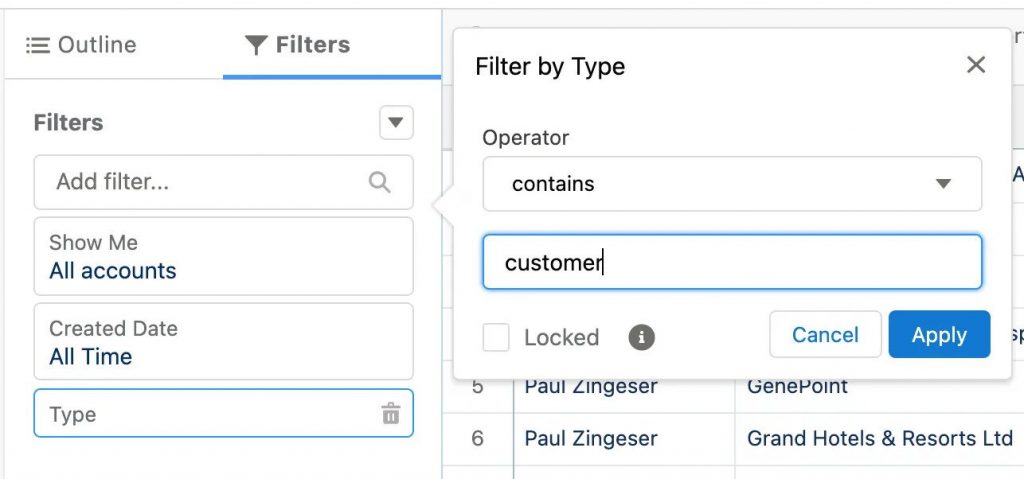 Salesforce filtering sales pipeline analysis