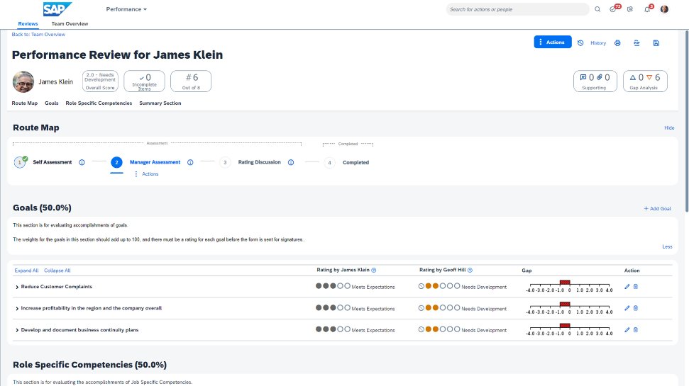 Screenshot of SAP's performance management dashboard.