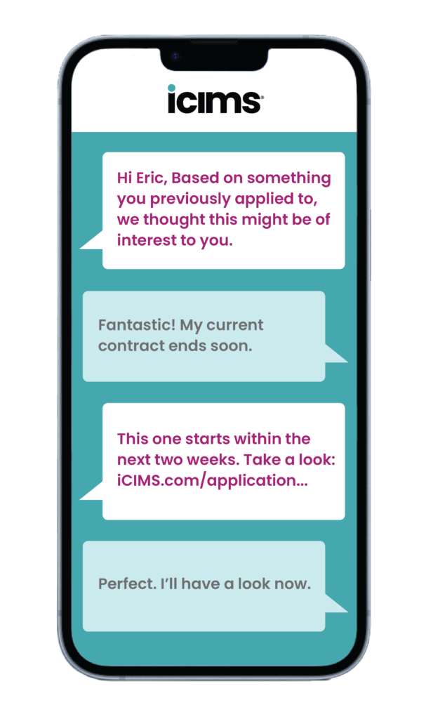 The iCIMS chatbot engages a prospective candidate.