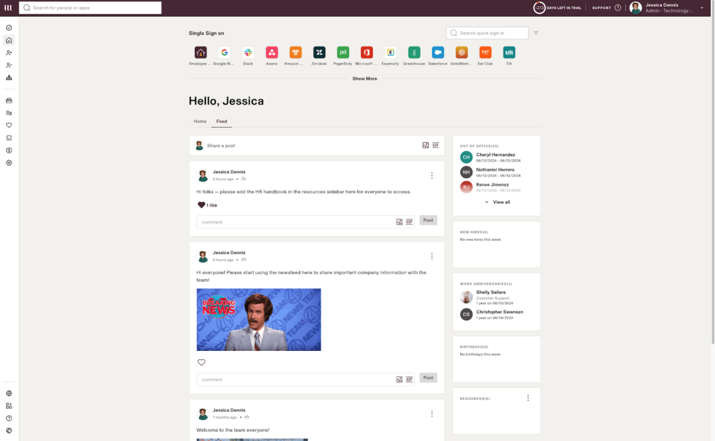 Rippling displays employee hierarchical relationships in a tree diagram with buttons to filter, categorize, download, zoom in and out, and change to list view.