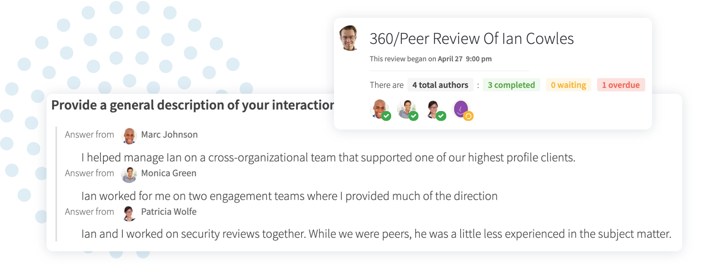 PerformYard displays 360-degree review responses from peers.