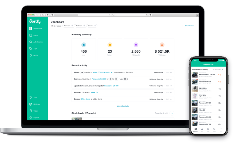 Sortly inventory dashboard.