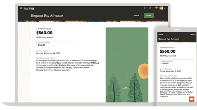 Showing the Oracle payroll tool on desktop and mobile.